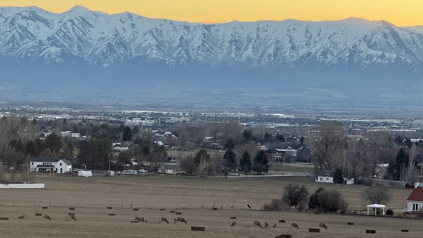 Snowy Cache Valley mountains and open farmland